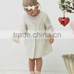 New Design Long Sleeve Stripe Casual Linen Baby Girl Kids Frock Summer Dress thumbnail-2