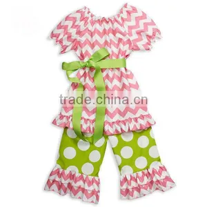 Pink Chevron Lime Dot Ruffle Capri Clothing Set for Baby Girls thumbnail-1