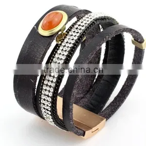 Genuine Leather Cuff Bracelets,girls Leather Heart Bracelet,crystal Gift Bracelets With Magnetic Clasp thumbnail-2