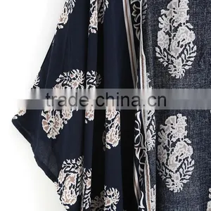 2017 Women Casual Navy Vintage Floral Loose Kimono With Asymmetrical Hem Ladies Summer Beachwear thumbnail-4