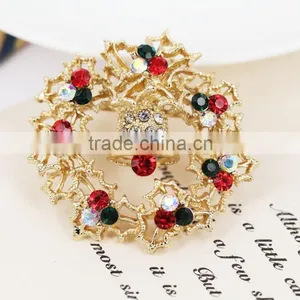 Zm53214a Christmas Wreath Crystal Brooch Moq 10 Pieces Christmas Gift Brooches thumbnail-1