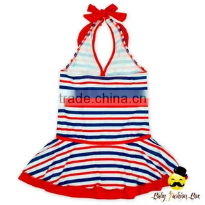 Formal Children Summer Waterproof Stringy Selvedge Striped Tie Dress Design Baby Girl Kids One Piece Swimwear Beachwear thumbnail-1