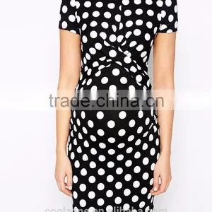 2016 Latest Body Conscious Polka Dot Maternity Dress With Cross Front thumbnail-4