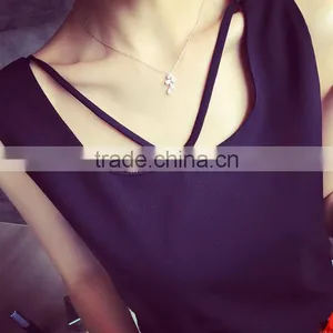 Ms Summer New Snow Spins Condole Belt Vest Outside the Brief Paragraph Loose-fitting Joker Sleeveless Chiffon Blouse T-shirt Unl thumbnail-1