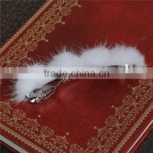Sable Fur Hair Clips Findings Pom Ball Silver Tone White 95mm x 30mm thumbnail-2