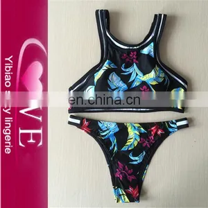 Latex Printed Crop Top Pattern Tankini Swimsuit Women thumbnail-1
