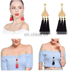Fashion Jewelry Bohemian Earring Women Long Red Tassel Fringe Dangle Earring thumbnail-1
