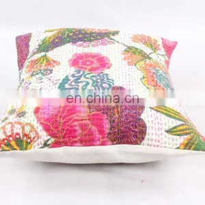 INDIAN WHITE PINEAPPLE CUSHION COVER DECORATIVE PILLOW CASE ETHNIC SOFA THROW FLORAL KANTHA CUSHION COVER thumbnail-3