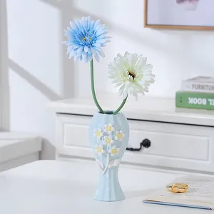 European Print Simple Creative Fashion Fresh Blue White Ceramic Vase For Hallway Decor thumbnail-3