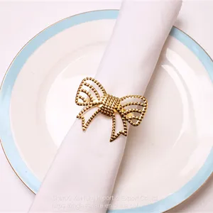 Plated Gold Bow Knot Rhinestone Napkin Ring For Festival's Table Decoration thumbnail-2