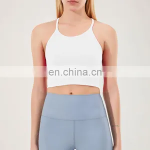 Breathable Lightweight Ribbed High Stretch Crop Top Sports Gym Yoga Bra Sexy Straps Women Fitness Training Athletic Wear Clothes thumbnail-3