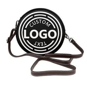 Bulk Custom Bags With Logo Custom Round Leather Bag Add Your Logo Picture Text Personalized Gifts for Women thumbnail-1