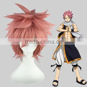 High Quality 35cm Short Straight Fairy Tail Wig Natsu Dragneel Pink Wig Synthetic Anime Wig Cosplay Hair Wigs thumbnail-1