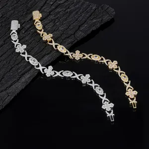 Hip Hop Jewelry Cuban Link Chain Bracelet With Cross Eye Design Iced Out Baguette CZ Stones Chain Gifts for Women thumbnail-2