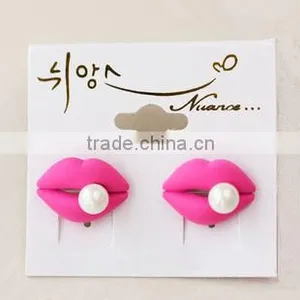 Sexy Red Lips Earrings Pink Lips Earrings Lips Pearl Earring thumbnail-1