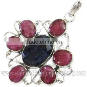 Silver Pendant Ruby Emerald Jewelry thumbnail-1