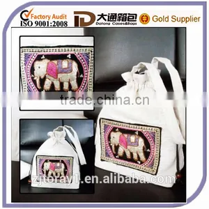 Small Hemp Drawstring Bag Wholesale Embroidered Handmade thumbnail-1