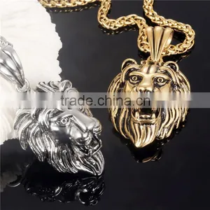 Cool Men Jewellery Stainless Steel Gold Lion Head Pendant thumbnail-3