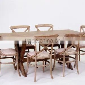 Home Used Antique Solid Wooden With X Design Leg Rectangular Dining /Party Table(DT-827-OAK) thumbnail-1