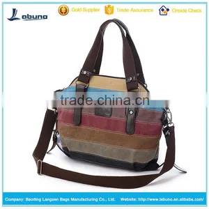 Women's Canvas Multi-Color Shopper Tote Shoulder Bag Shoulder Handbag Bags Color Block Striped Large Capacity Tote for Travel thumbnail-1