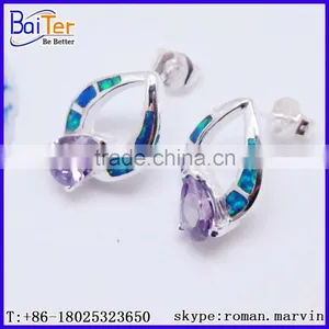 Opal Jewelry Factory!Custom Copper Synthetic Amethyst And Opal Earring Wholesale 925 Sterling Silver Opal Earrings With Amethyst thumbnail-4
