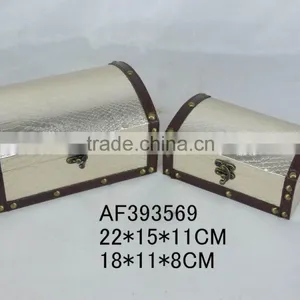 Light Ivory Crakle Leather Gift Jeweled Wood Box thumbnail-1