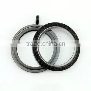 316L Stainless Steel Screw 25mm Black Floating Charms Lockets With Black Crystals thumbnail-2