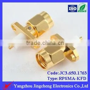 Reverse Polarity SMA Male Body With Female Pin Solder Straight Micro Strip 2 Hole Flange Mount thumbnail-1