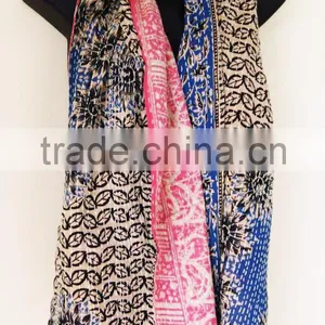 Authentic Indian Vintage Kantha Work Reversible Silkshawls/Scarves/Stoles thumbnail-1