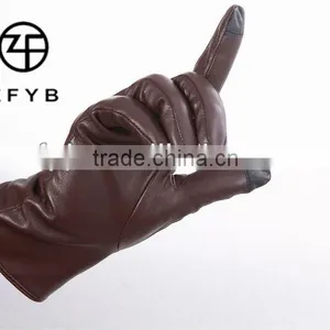 2016 Hot Sell 2 Fingers Brown Color Touch Screen Smartphone Leather Glove thumbnail-1