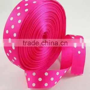HOT SALE Fushia Dots Personalized Printing Satin Woven Fabric Ribbon, Woven Ribbon, Fabric Ribbon thumbnail-1