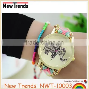 2015 Fashion Knitted Handmade Elephant Bracelet Watch With Multi-color Strap thumbnail-5