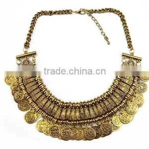 New Arrived European Women Carving Coins Tribal Jewelry Tassels Exaggerate Necklace thumbnail-2