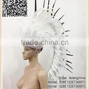 Factory Direct Cheap Samba Carnival Costume White Black Feather Headpiece thumbnail-1