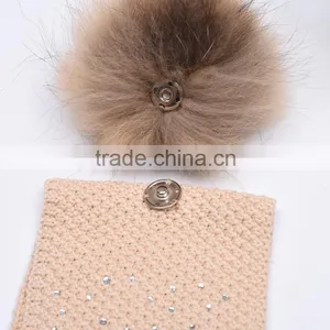 Girls Cotton Knitted Head Band With Beads Raccoon Fur Ball Heaad Band KZ160089 thumbnail-6