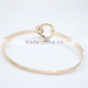 Classic Light Rose Gold Polished Bangle Bracelet White Clear Rhinestone W/Sides Claw Diamond Chain Cuff 2016New Intrend Style thumbnail-3