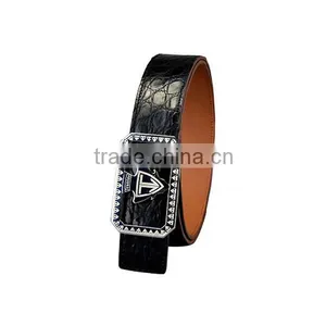 Classic Handmade Men Genuine Crocodile Leather Belt Black With Stainless Steel Buckle thumbnail-1