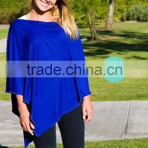 Super Soft Mondel Spandex Jersey Blue Elegant Open Full Cover Nursing Poncho thumbnail-1