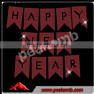 Iron On Happy New Year Rhinestone Transfer for Shirts Hot Fix Bling thumbnail-1