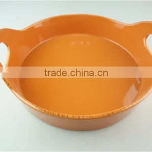 Stocklot Orange Glaze Ceramic Round Bakeware With Handles thumbnail-2