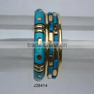 Round Brass Inlay on Bone Mosaic Bracelet Set on Brass Base thumbnail-1
