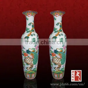 Jingdezhen Tall Slim Hand Painted Peacock Pattern Porcelain Vase thumbnail-1