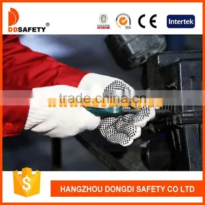 Natural Cotton Polyester Gloves 4thread String Knit Gloves With Black PVC Dots One Side thumbnail-1