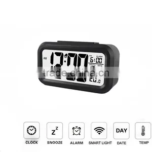 Digital Clock LCD Clock Light Control Backlight Time Calendar Thermometer Snooze Plastic Alarm Clock thumbnail-1