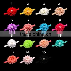 Handmade Fabric Flower Headband With Pearl Center for Kids Hair Accessories thumbnail-1
