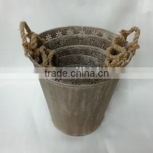 2016 New Grey/white Wash Metal/tin Flower Planter Pots thumbnail-1
