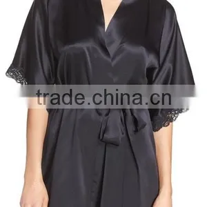 China Wholesalers Customized Personalized Plus Size Fashion Sexy Silk Solid Black Satin Robe thumbnail-2