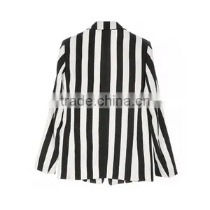 White/black Stripe Long Sleeve Women Winter Jacket With Single Buttoned thumbnail-2