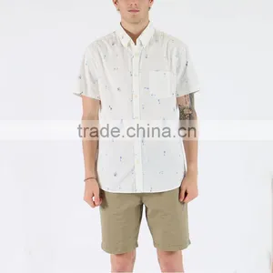 New Fashion Custom Button up Short Sleeve White Printed Shirts for Men thumbnail-1