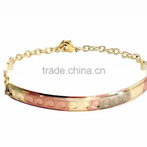 Three Tone Plated Bangle Bracelet With Extension Link Chain thumbnail-1